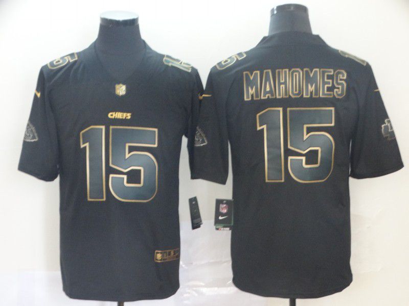 Men Kansas City Chiefs #15 Mahomes Nike Vapor Limited Black Golden NFL Jerseys